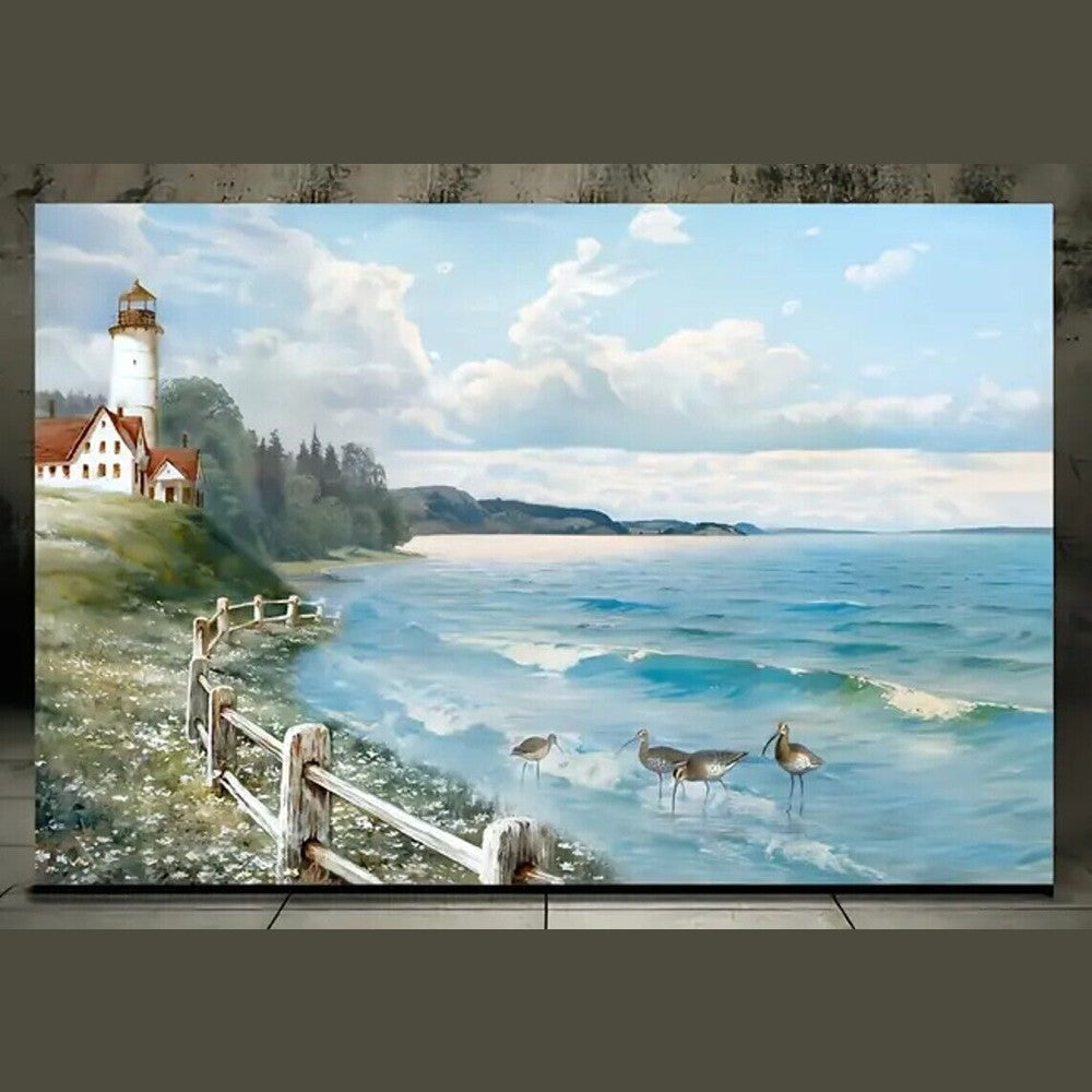 Scenic Lighthouse By The Ocean Canvas Print Framed 11.8" x 15.7" Wall Art NEW! Home & Garden:Home Décor:Posters & Prints Style Your Walls